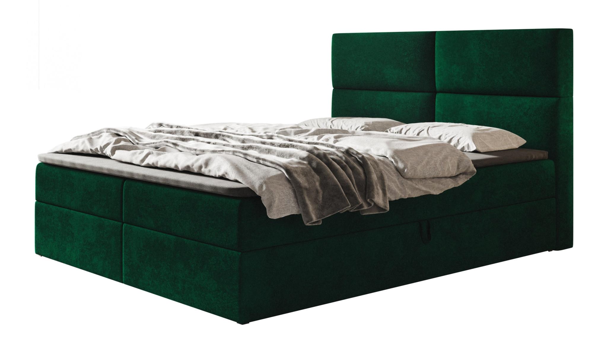 BOXBETT LIZBONA mit 2 Bettkästen, 160x200, Farbe: Dunkelgrün, Velourstoff, Doppelbett mit Bonell-Matratze - Dunkelgrün, Holz/Kunststoff (160/200cm) - Alpi-Möbel