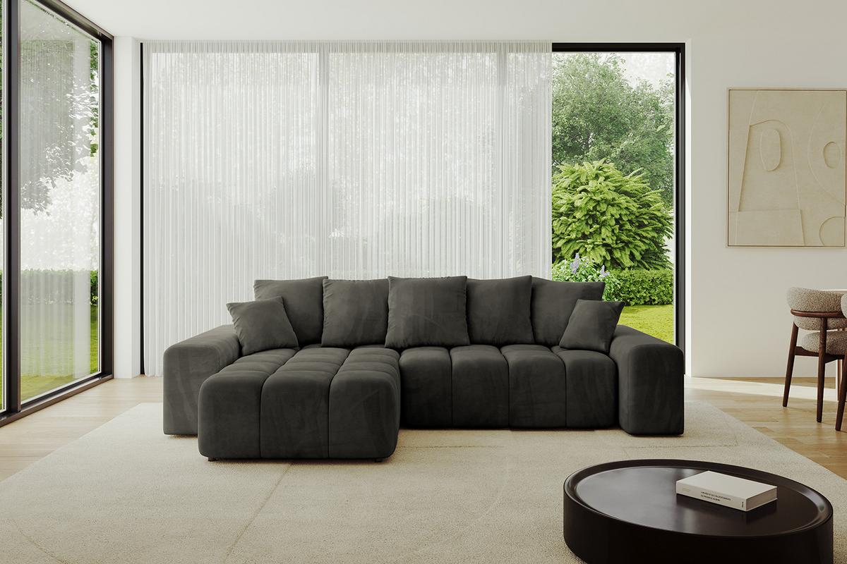 ECKSOFA Ottomane links ENIL-L 297x189x68 Schwarz Velours - Schwarz, Holzwerkstoff/Kunststoff (297/189cm) - ALTDECOR