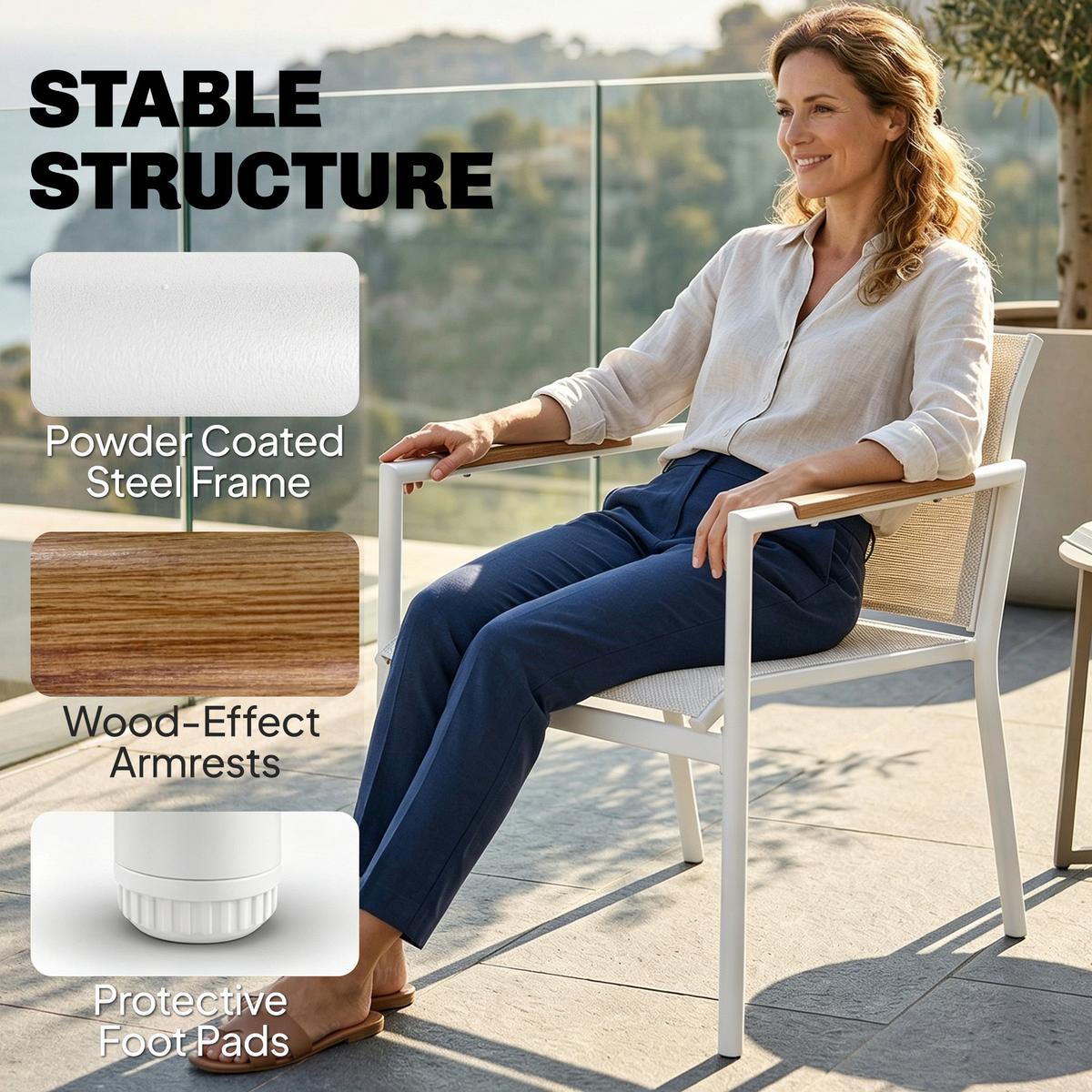 BALKONMÖBEL 4ER-SET aus Metall Netzstoff Cremeweiß - Creme/Weiß, Textil/Metall - Outsunny