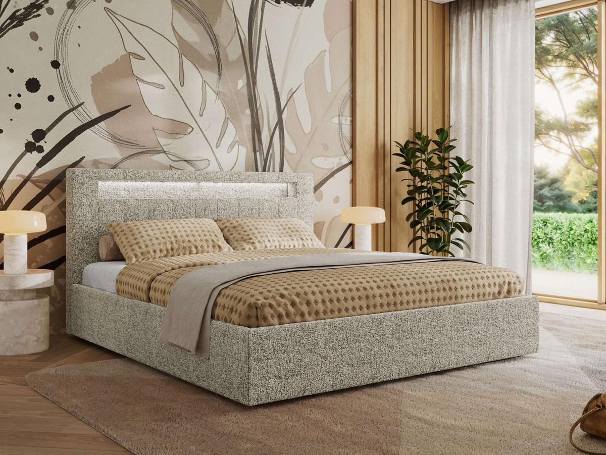 POLSTERBETT GOLD 5 CLASSIC 160/200 - Beige Strukture - Multipocket-Matratze - Beige, Textil (160/200cm) - MKS