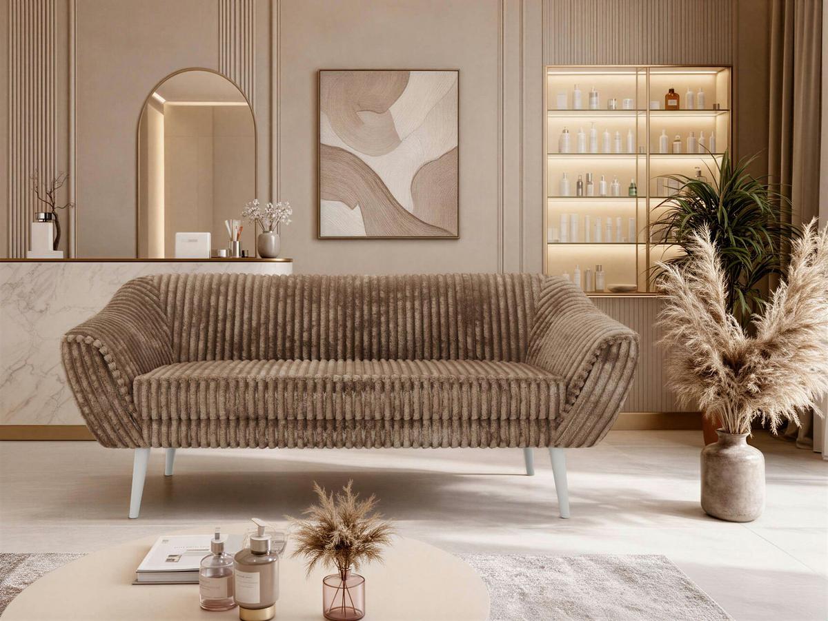 3-SITZER-SOFA PIRS - Braun Cord - Weiße Beine - Braun/Weiß, Holzwerkstoff/Textil (180/75/74cm) - MKS