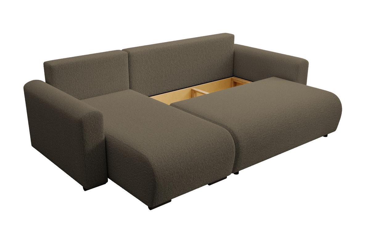 ECKSOFA DORA L, Eckcouch in L-Form mit Schlaffunktion und Bettkasten, Farbe: Cappuccino, Bouclé-Stoff, Ottomane Links - Cappuccino, Textil (240/143cm) - Storez24