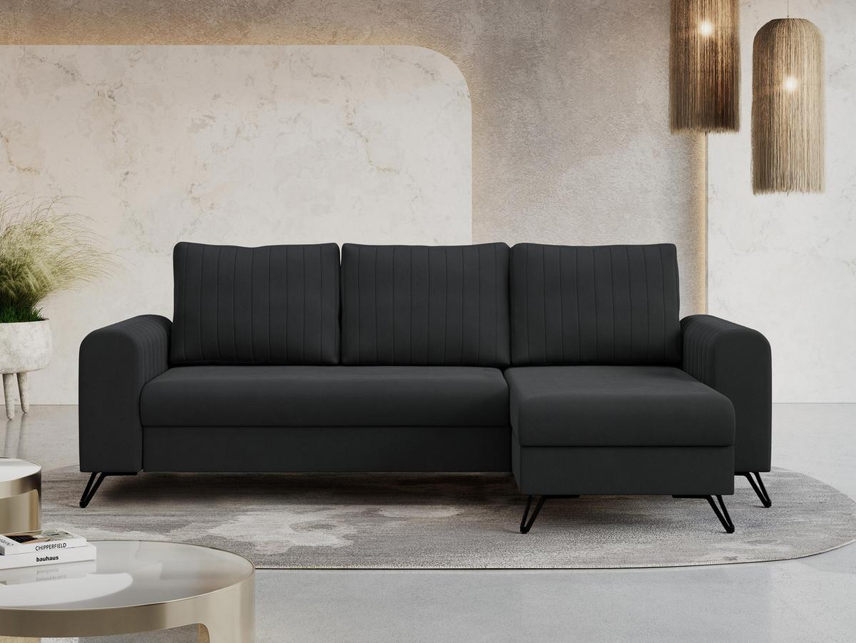 ECKSOFA Axel Samt Dunkelgrau - Dunkelgrau/Schwarz, Textil/Metall (242/140cm) - MKS