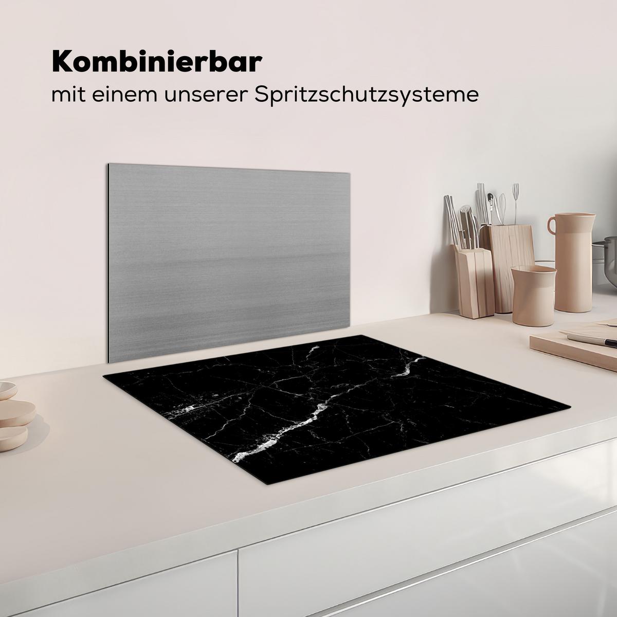 HERDABDECKPLATTE Marmoroptik - Schwarz - Luxus Herdabdeckung Induktionsfeld 65x52 cm - Grau, Kunststoff (65/52/0.2cm) - MuchoWow