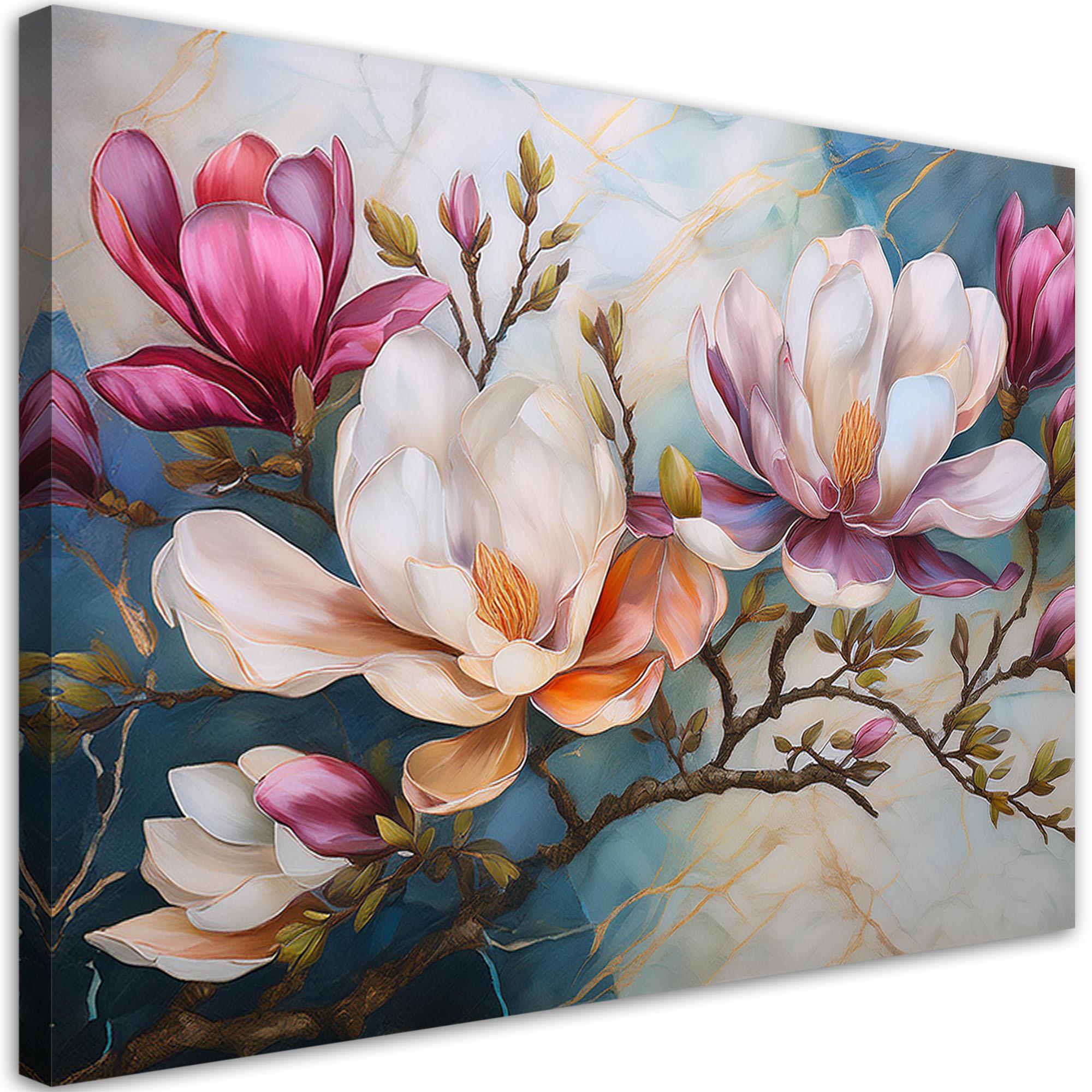 WANDBILD magnolien bunte blumen marmor - Multicolor, Textil (60/40cm) - Feeby