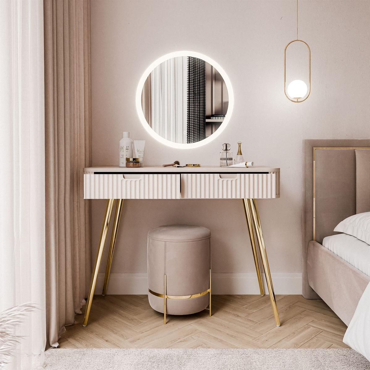SCHMINKTISCH ZAIRA mit LED Spiegel Kaschmir - Kaschmir, Holzwerkstoff (103/80/49cm) - Lookway