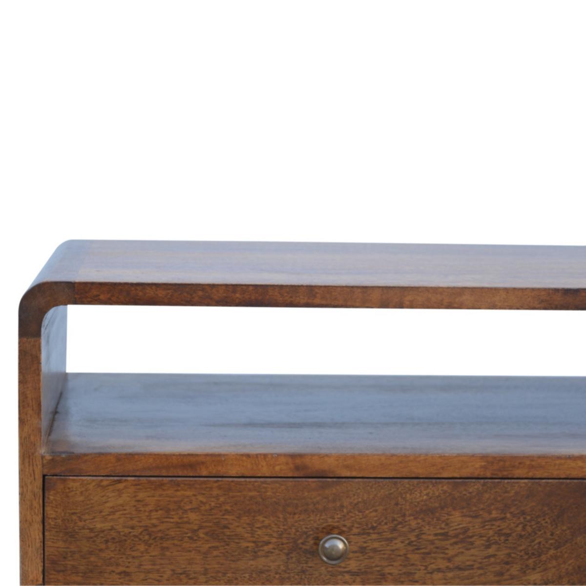 MEDIENUNIT Massives Mangoholz Gewölbte, Kastanienholz-Finish, mit 2 Schubladen - Messingfarben/Braun, Holz/Metall (90/47/35cm) - Artisan Furniture