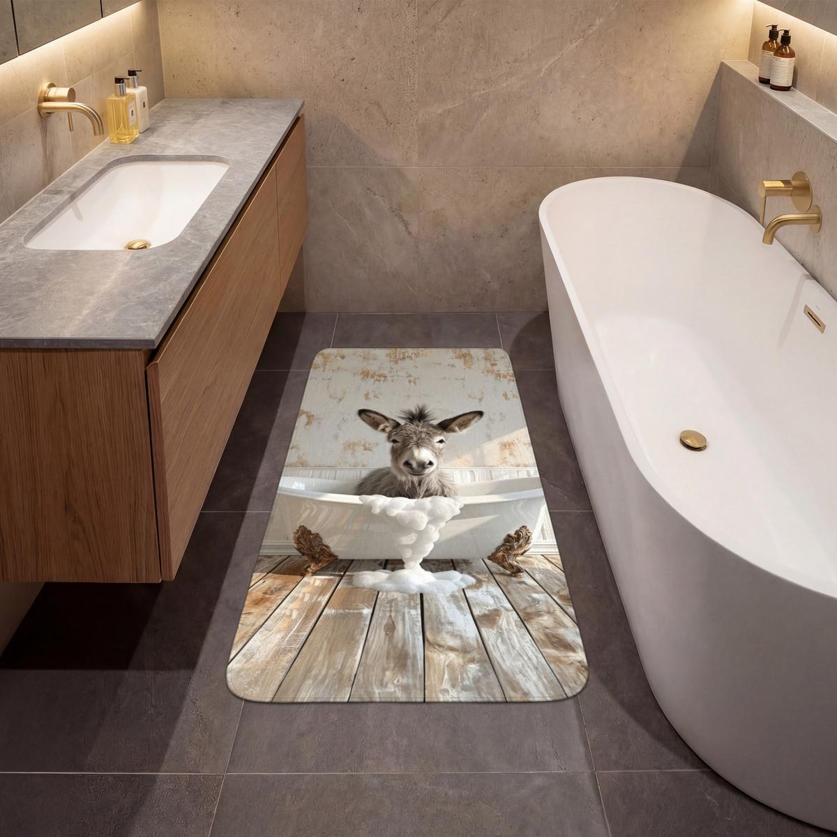 BADEMATTE Esel - Tiere - Badewanne - Schaumstoff 60x120 cm - Creme, Textil (60/120cm) - OnlyWow