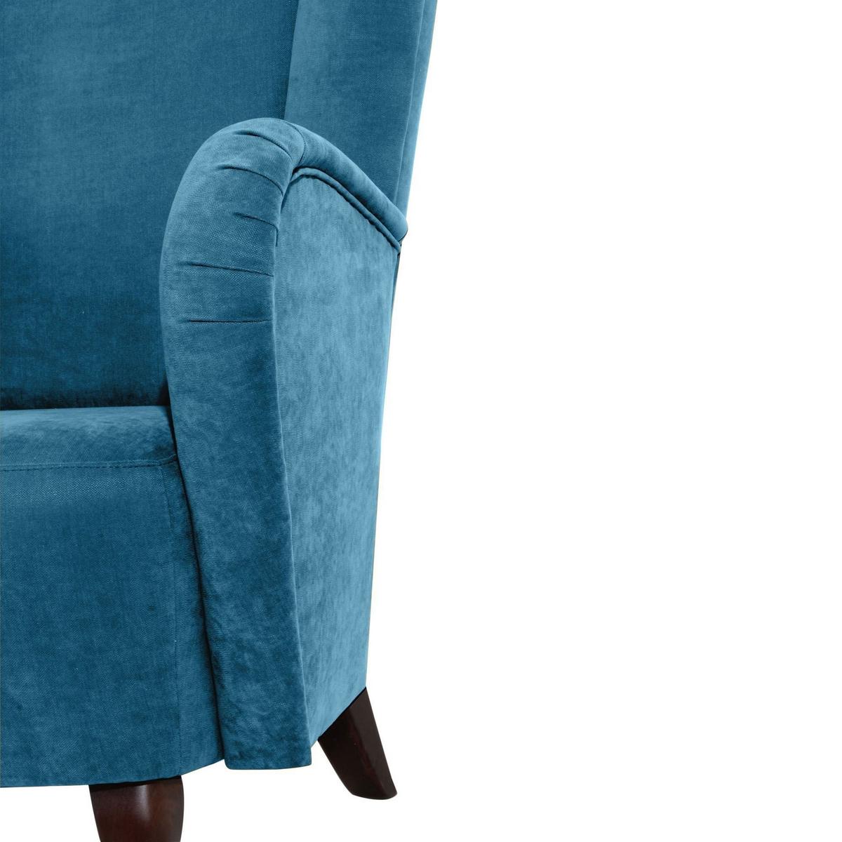 HOCHLEHNSESSEL Kailey Bezug Velourstoff Buche nussbaum dunkel / petrol - Blau, Kunststoff (96/122/89cm) - 58aufmkessel