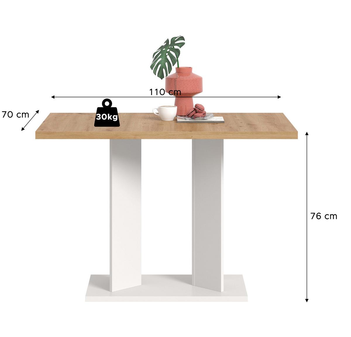 ESSTISCH Eiche Artisan, weiß 110 x 70 cm, Säulentisch modern - Eiche Artisan/Weiß, Holzwerkstoff (70/110/76cm) - Inn.Furn