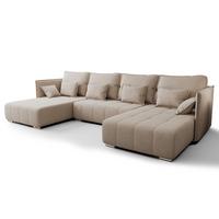 WOHNLANDSCHAFT Florinna Beige 345/182/87 cm mit Schlaffunktion - Chromfarben/Beige, Textil/Metall (345/87/182cm) - AX Living