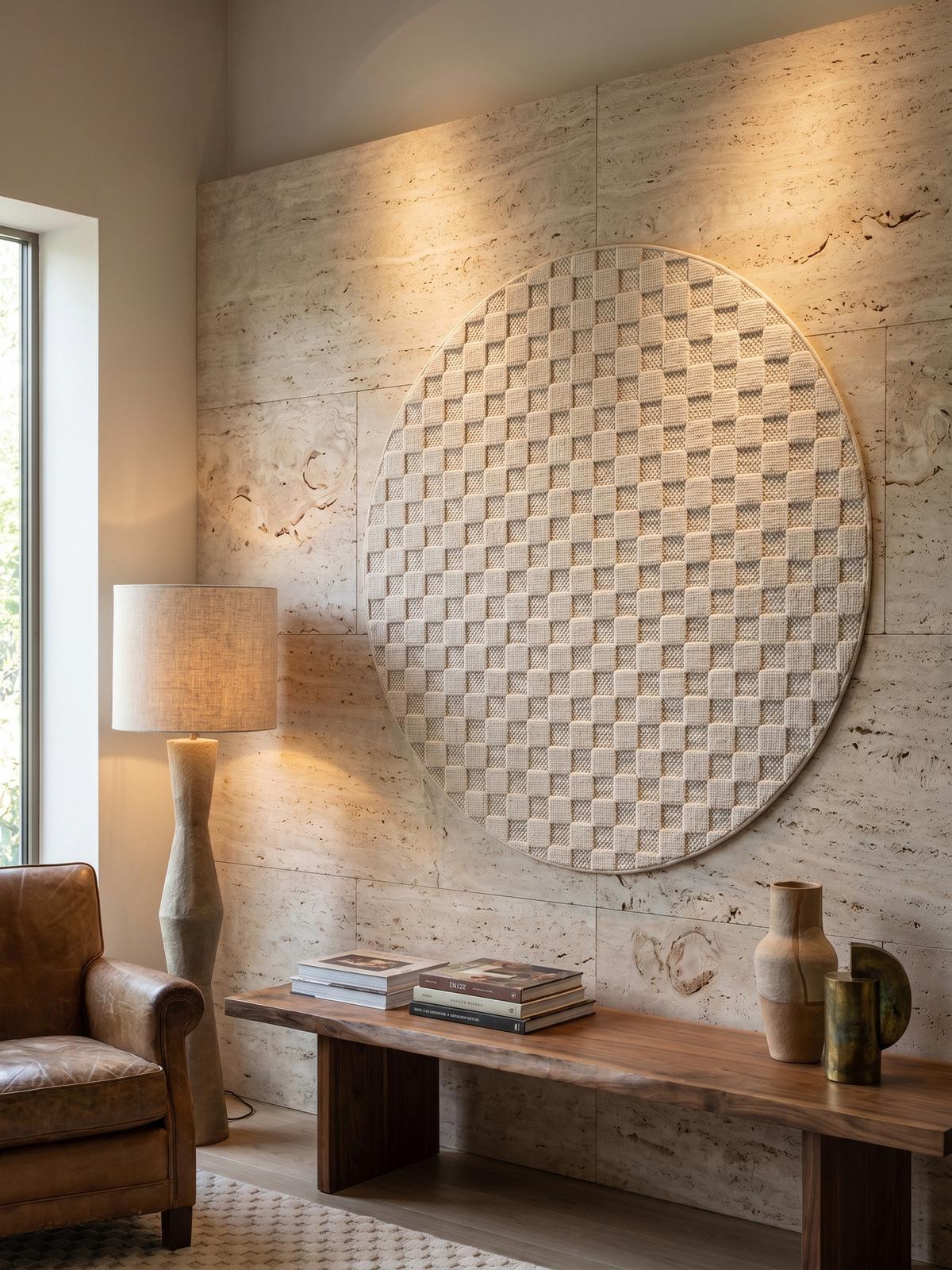 TEPPICH Flachgewebe LANGAU in Creme, mit Schachbrettmuster, Ø 120 cm - Creme, Textil (120/120cm) - KADIMA DESIGN