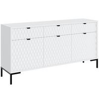 KOMMODE Montreal mit 3 Türen und 3 Schubladen, dekorative 3D-Fronten, 150 cm, Weiß - Schwarz/Weiß, Holzwerkstoff/Metall (150/85/40cm) - Beautysofa