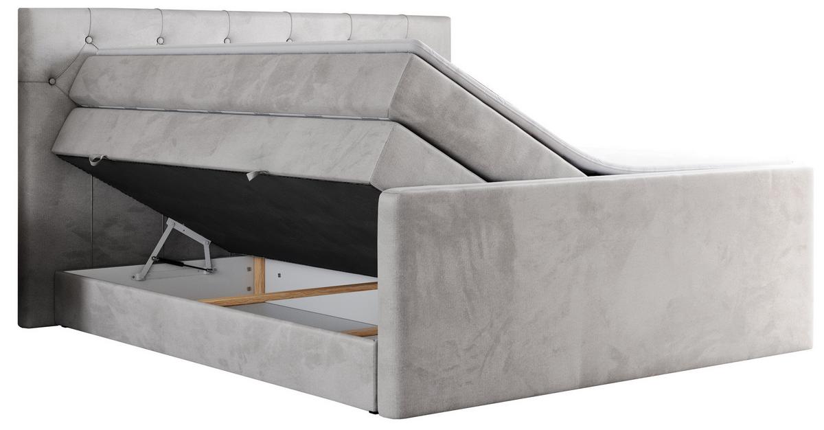 BOXSPRINGBETT KING VELEN 120/200 Hellgrau Velvet - H4 - Hellgrau, Holz/Textil (120/200cm) - MKS
