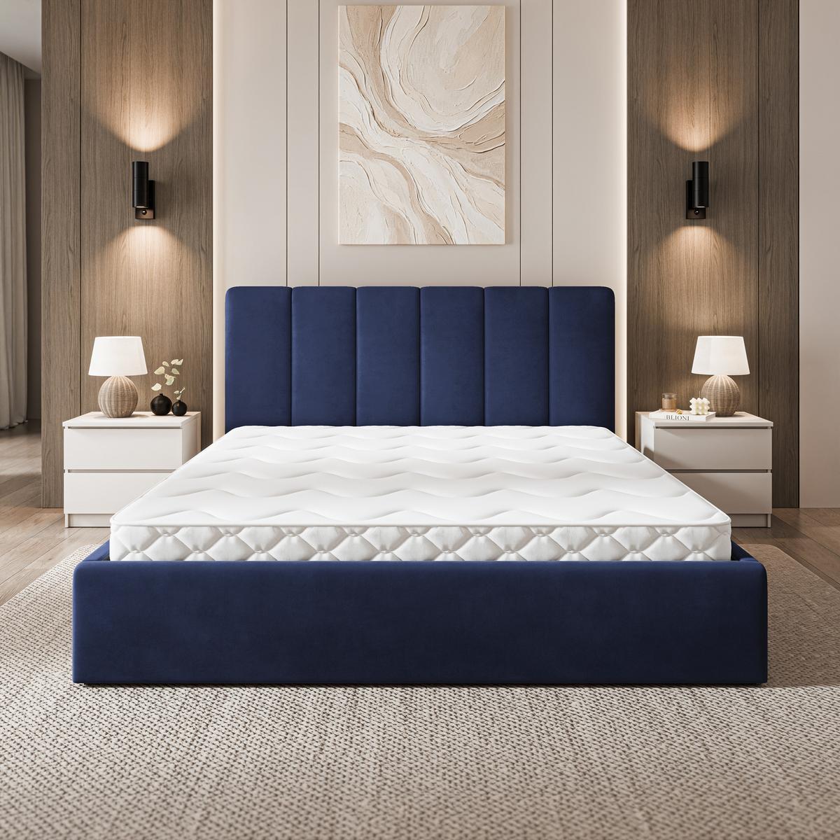 POLSTERBETT NEMIS 180x200 cm mit Bettkästen - Blau - Blau, Holz (180/200cm) - MASSENO
