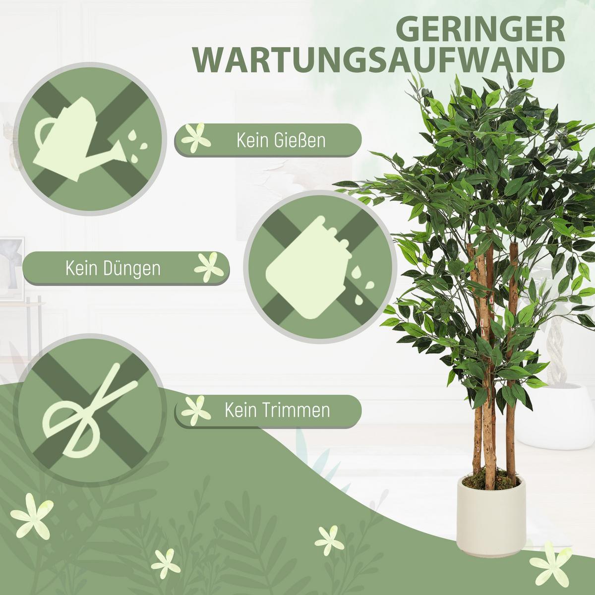 KUNSTPFLANZE PEVA-Holz Grün - Braun/Weiß, Holz/Kunststoff (120cm) - HOMCOM