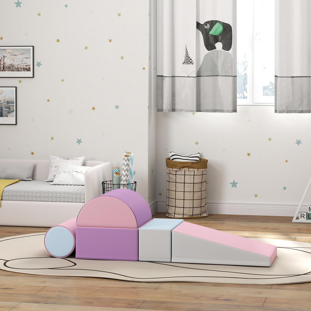 BAUSTEINSET 5er-Set Schaumstoff Bausteine Bauspielzeug für 1-3 Jahre alt Kinder - Pink, Kunststoff (40.6/20.3/40.6cm) - HOMCOM