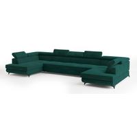 WOHNLANDSCHAFT URMANO Grün Velours-Stoff mit Schlaffunktion - Grün, Holz (395/89/190cm) - MASSENO