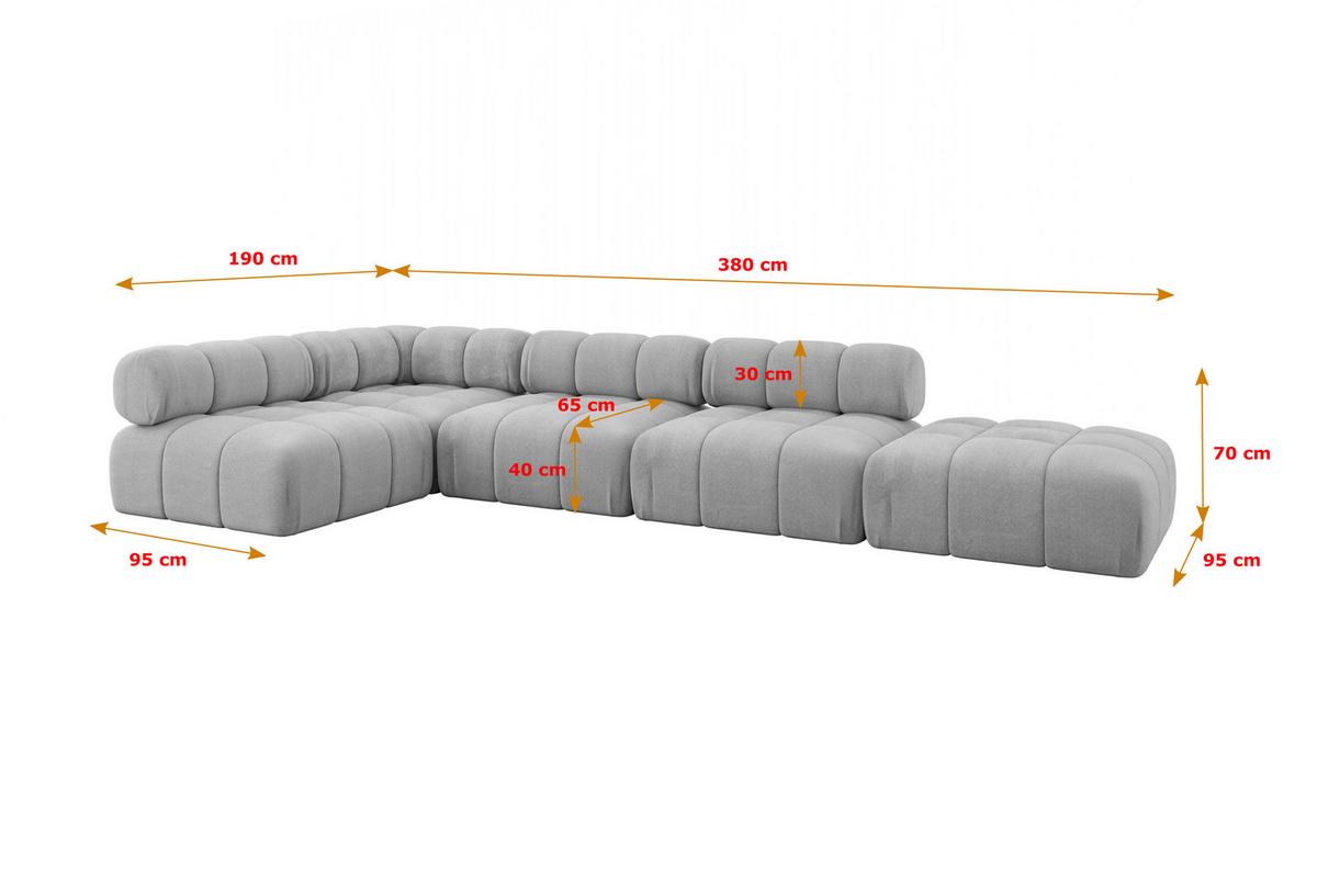 ECKSOFA modulares Sofa Favio-L2 - 380x190x70 cm Hellgrau Velours - Hellgrau, Holzwerkstoff/Textil (380/190cm) - ALTDECOR