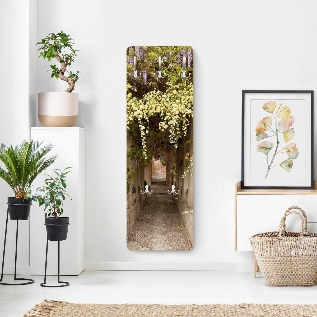 WANDGARDEROBE - Blumengesäumter Weg in Spanien 34/105 cm - Braun, Holzwerkstoff (34/105/1.6cm) - Bilderwelten