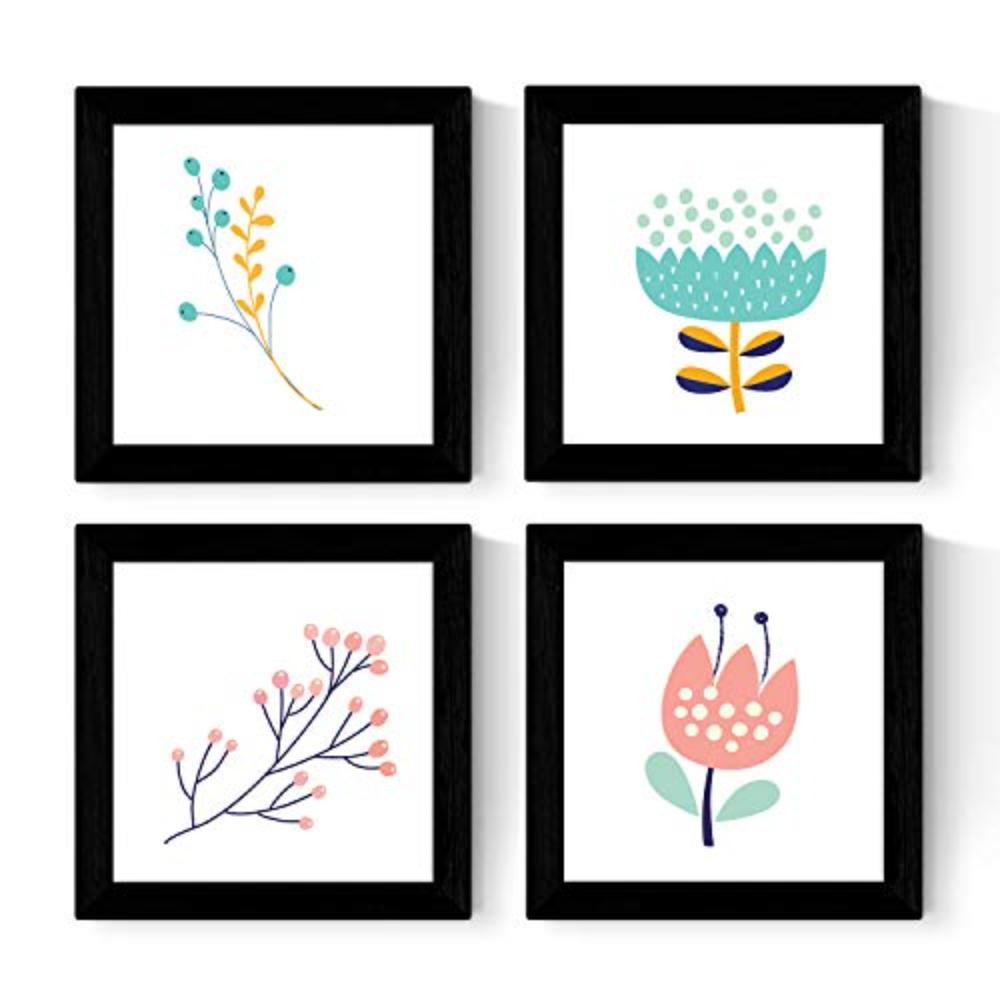 POSTER Set mit 4 Zweigen und Blumen Pastelltöne Nordische skandinavische 30x30 cm Rahmenlos - Klar, Papier (30/3cm) - Nacnic