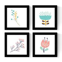 POSTER Set mit 4 Zweigen und Blumen Pastelltöne Nordische skandinavische 30x30 cm Rahmenlos - Klar, Papier (30/3cm) - Nacnic
