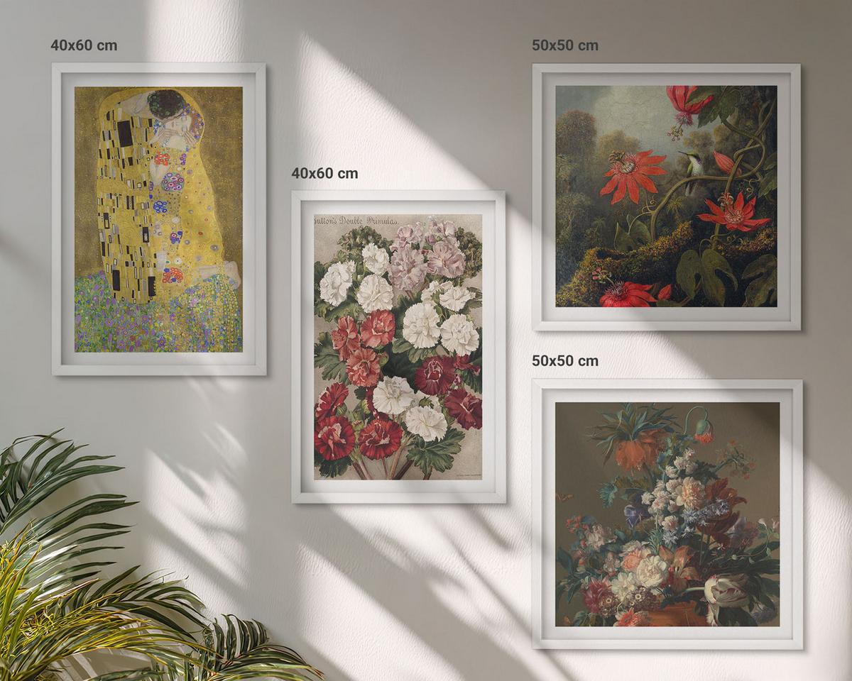 BILDER SET 4er Set - 50x50 cm & 40x60 cm Weißer Rahmen - Blumen des Baumes (Gemälde von Klimt) - Weiß, Kunststoff (50/50cm) - TULUP