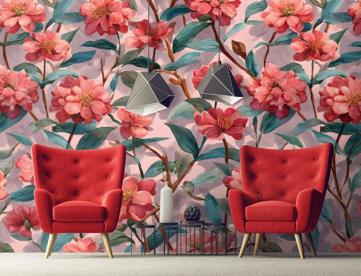 FOTOTAPETE Blumen Abstrakt Rot 400x280 cm - Multicolor, Papier (400/280cm) - Wallarena