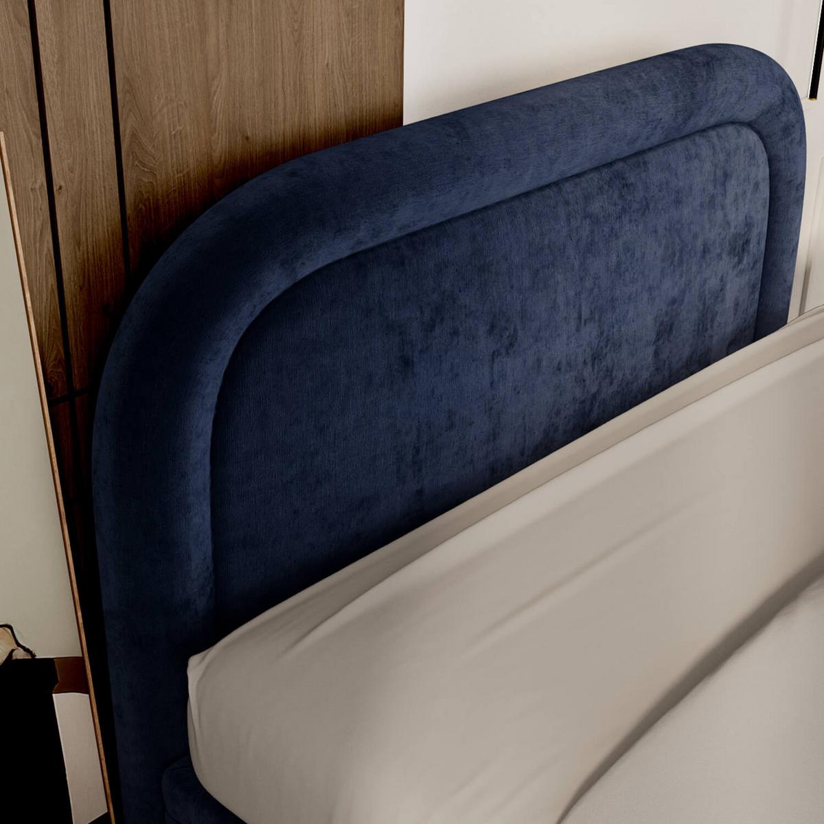 POLSTERBETT Harmony mit Stauraum 120/200 cm Marineblau im Lotta Stoff - Chromfarben/Dunkelblau, Holz/Holzwerkstoff (120/200cm) - AltaBeds