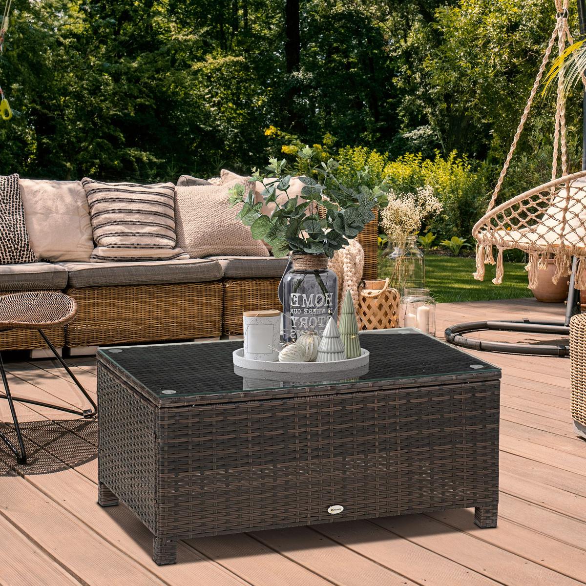 GARTEN Beistelltisch Couchtisch Gartentisch Balkontisch ESG PE-Rattan Braun - Braun, Kunststoff (85/50/39cm) - Outsunny