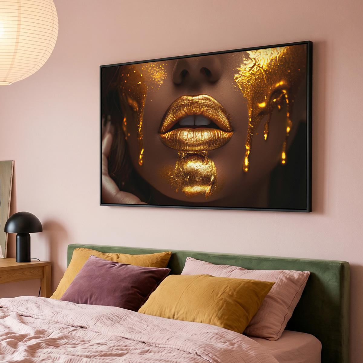 LEINWAND Bilder mit Rahmen - Frau - Gold - Luxus - Porträt - 140x90 - Goldfarben, Textil (140/90cm) - MuchoWow