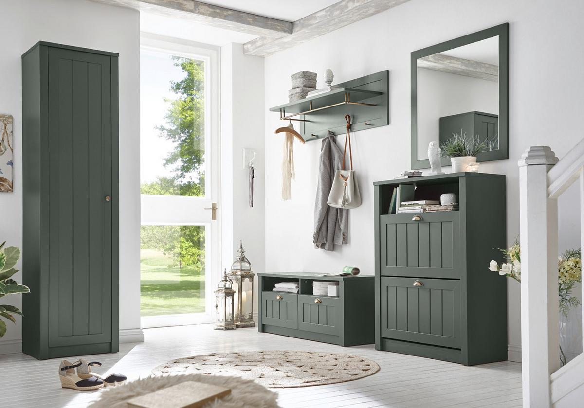 SCHUHSCHRANK grün, Landhausstil, Flur Schuhkipper 80 x 112 cm - Dunkelgrün/Goldfarben, Holzwerkstoff/Kunststoff (80/112/36cm) - Furn.Design