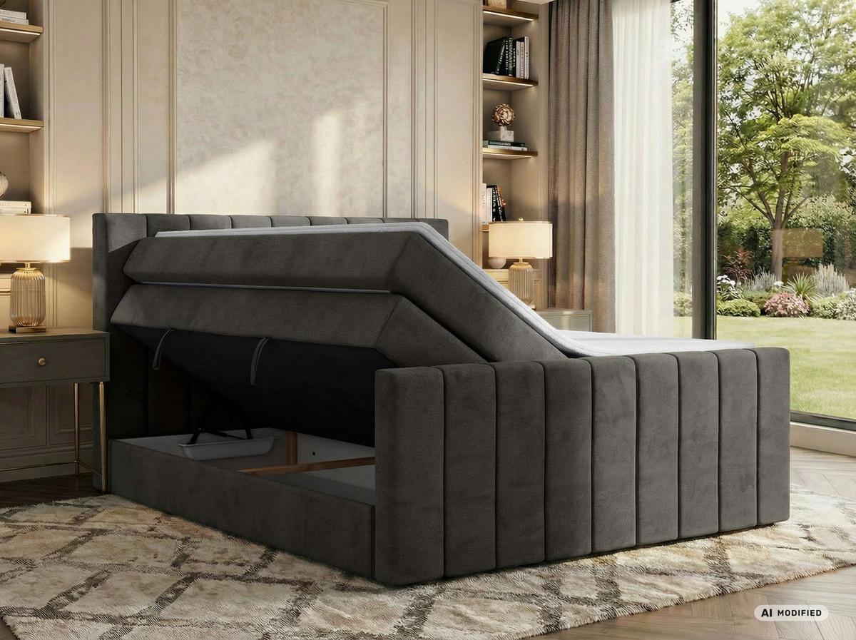 BOXSPRINGBETT ALVER KING DUO 200/200 - Dunkelgrau Velvet - Topper T25 - H3 - Dunkelgrau/Schwarz, Kunststoff/Textil (200/200cm) - MKS