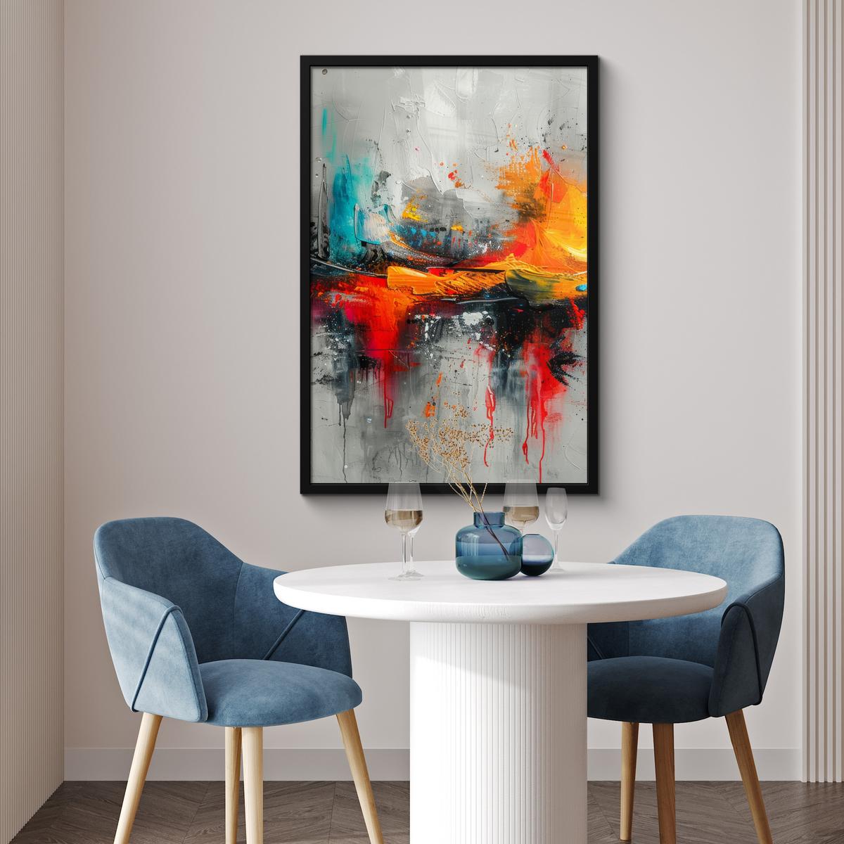 POSTER MIT RAHMENGERAHMTES BILD Moderne Kunst - Orange - Grau - Abstrakt 60x90 cm - Hellgrau, Papier (60/90cm) - MuchoWow