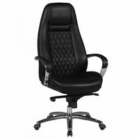 CHEFSESSEL Echtleder mit Aluminiumfußkreuz und ergonomischer Sitzform MADRID, Schwarz 70x68x130 cm - Silberfarben/Schwarz, Leder/Metall (70/130/68cm) - KADIMA DESIGN