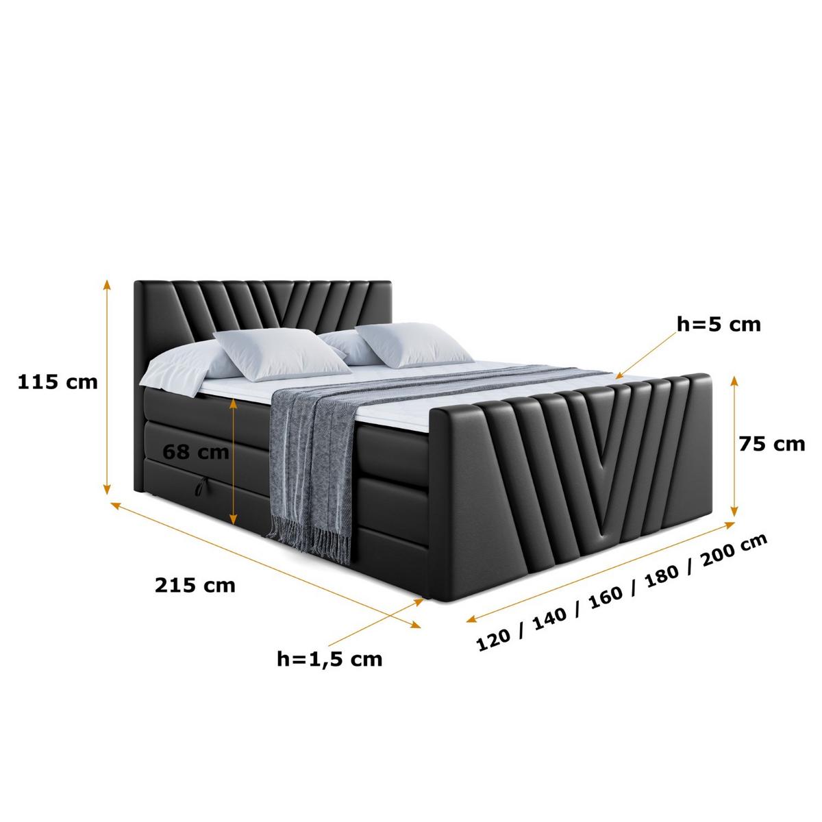 BOXSPRINGBETT ERNINA-Z KING - 140x200 - H3/H4 - Schwarz Hochglanz - Schwarz Hochglanz, Holzwerkstoff (140/200cm) - ALTDECOR