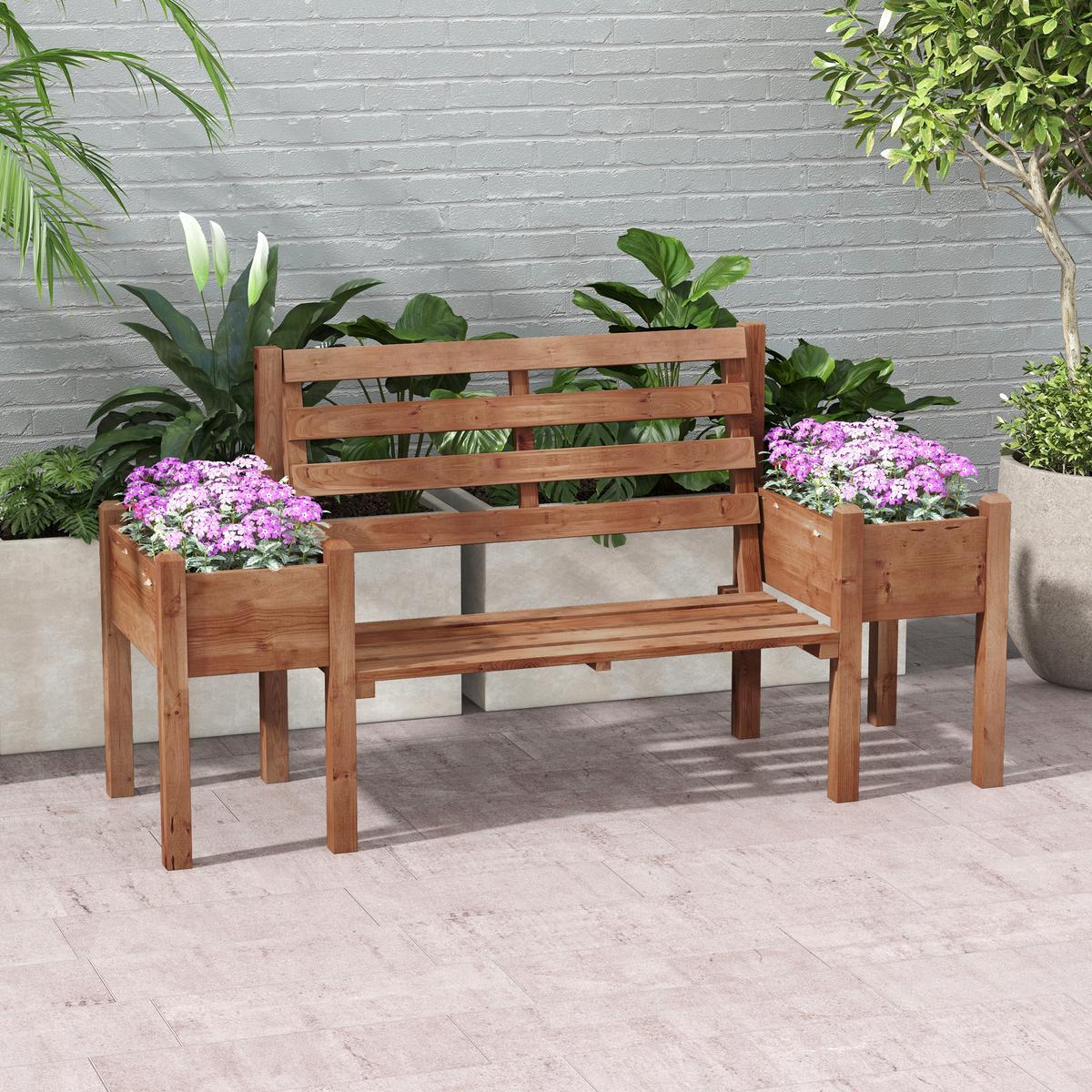 GARTENBANK, 2-Sitzer, Holzbank, mit Blumenkasten, für Garten, Terrasse, Dunkelbraun - Braun, Holz (59/95/184cm) - Outsunny