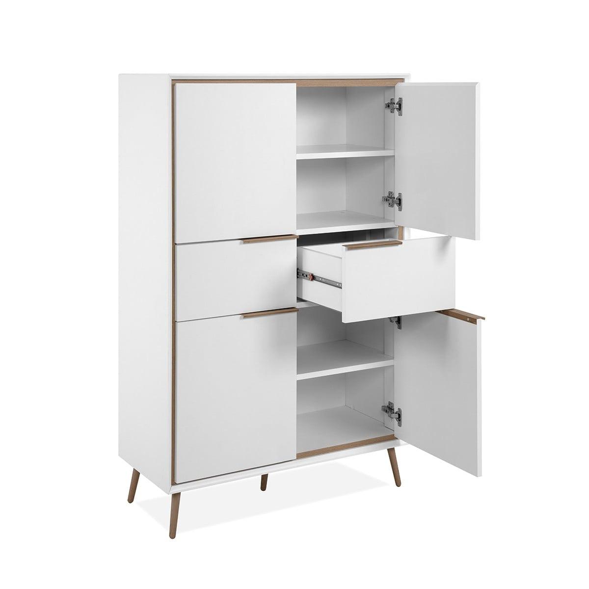 HIGHBOARD mit 4 Türen und 2 Schubladen - Arona - 90/38/140 cm - Weiß/Eiche Artisan, Holzwerkstoff (38/140/50cm) - Calicosy
