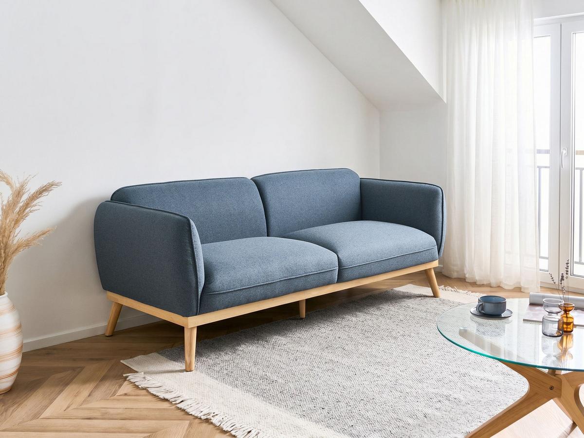 3-SITZER-SOFA Stoff Blau Ljung - Hellbraun, Textil (210/82/82cm) - Beliani