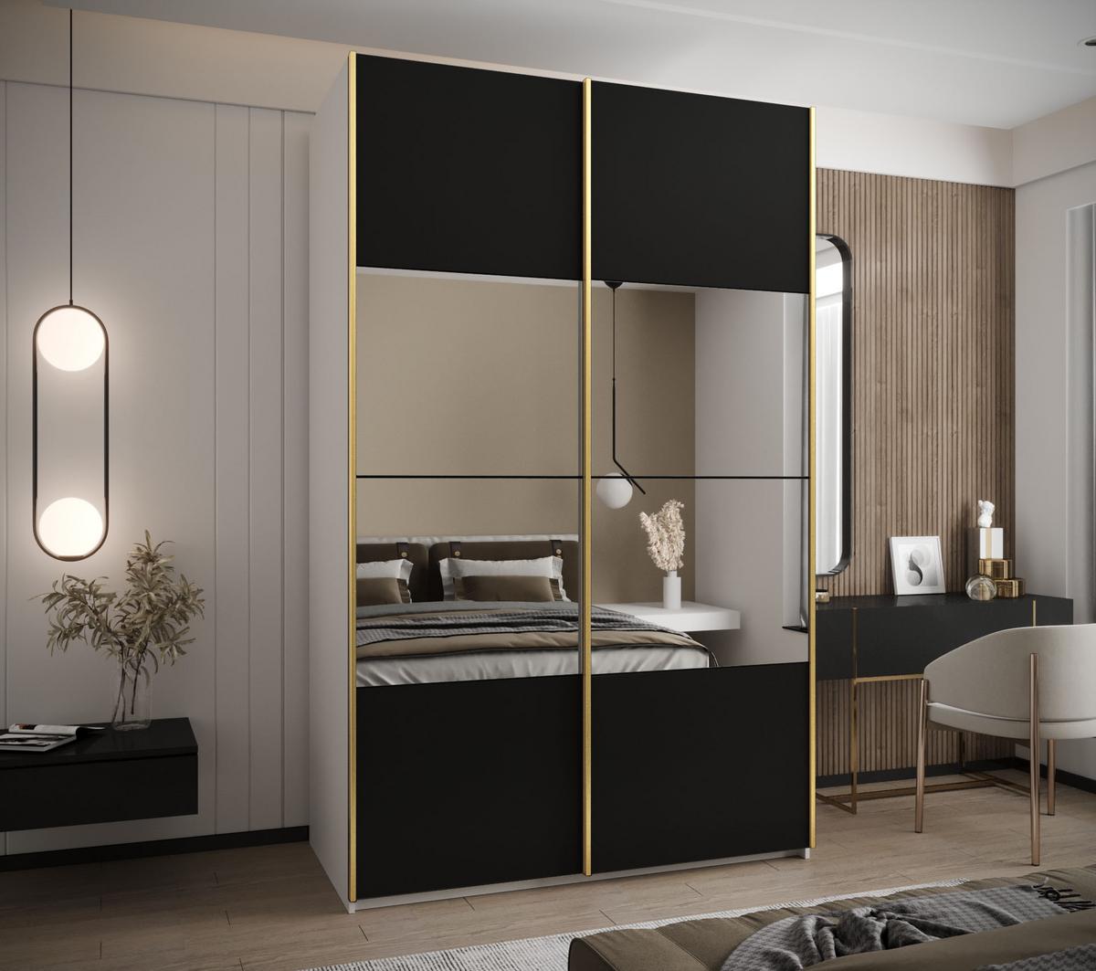 SCHWEBETÜRENSCHRANK 245,5/150/64 2-türig - Goldfarben/Schwarz, Holz/Metall (150/245/64cm) - Abiks Möbel