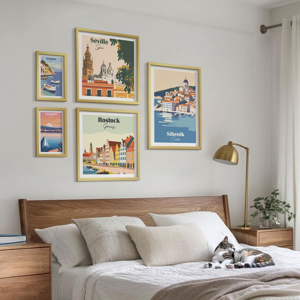BILDER SET 5er Set - 50x50 cm & 20x30 cm & 40x60 cm Goldrahmen - Berglandschaften und Städte - Goldfarben, Kunststoff (40/60cm) - TULUP