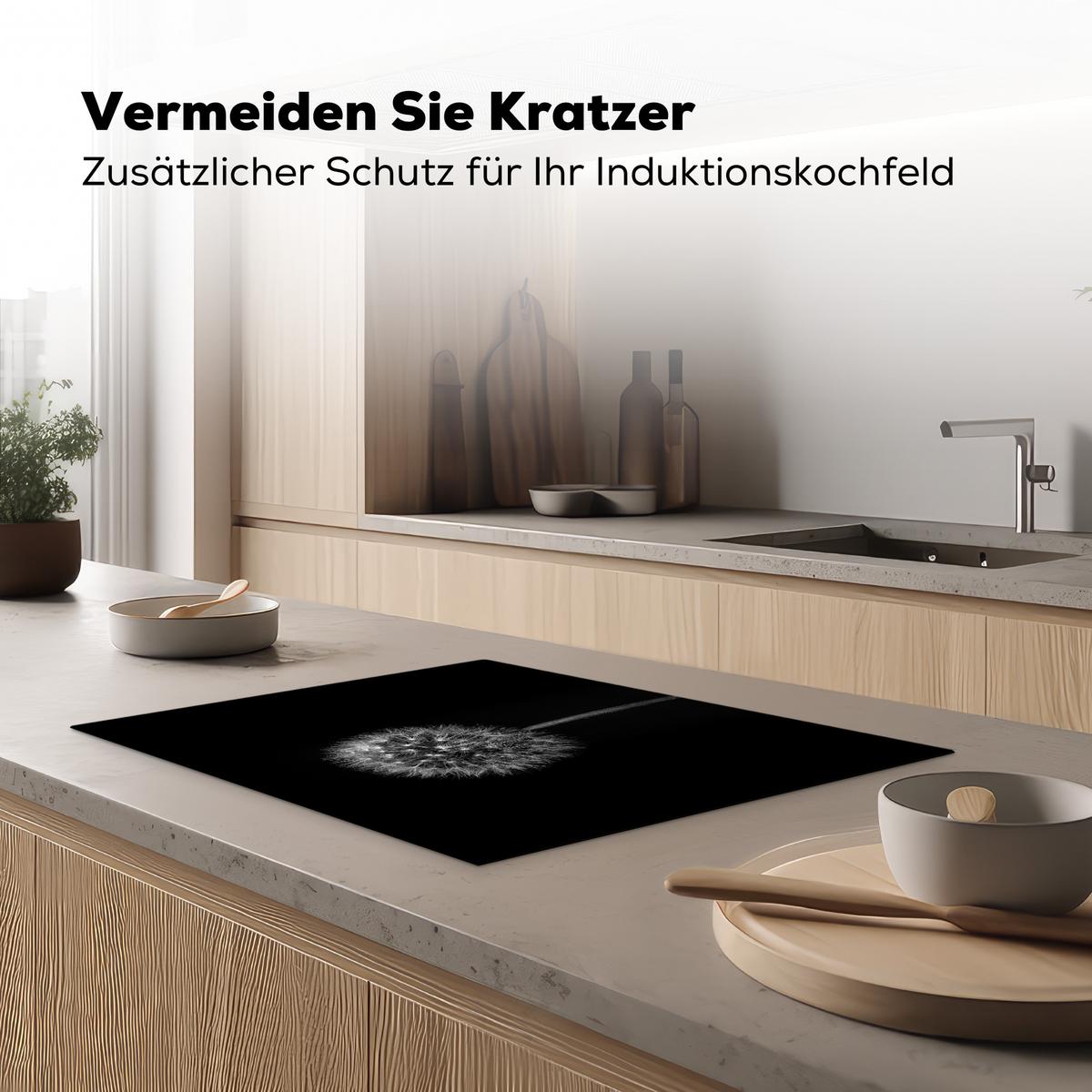 HERDABDECKPLATTE Löwenzahn - Schwarz - Floral - Botanisch Herdabdeckung Induktionsfeld 70x52 cm - Grau, Kunststoff (70/52/0.2cm) - MuchoWow
