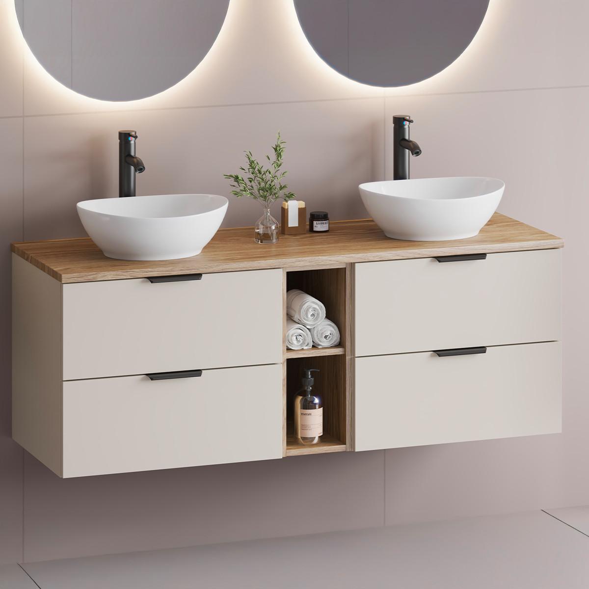 DOPPELWASCHTISCH 140.6cm Astrid Kaschmir und Holz - Beige, Holzwerkstoff (140.6/52.2/46.5cm) - Petits-meubles