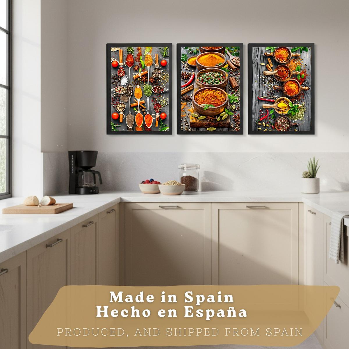 POSTER 3er Set Gewürze und Kräuter Wandbilder Aromatische Zutaten Food Fotografie Küche Esszimmer Deko Schwarzer Rahmen A4 - Schwarz, Papier (29.7/1/21cm) - Nacnic