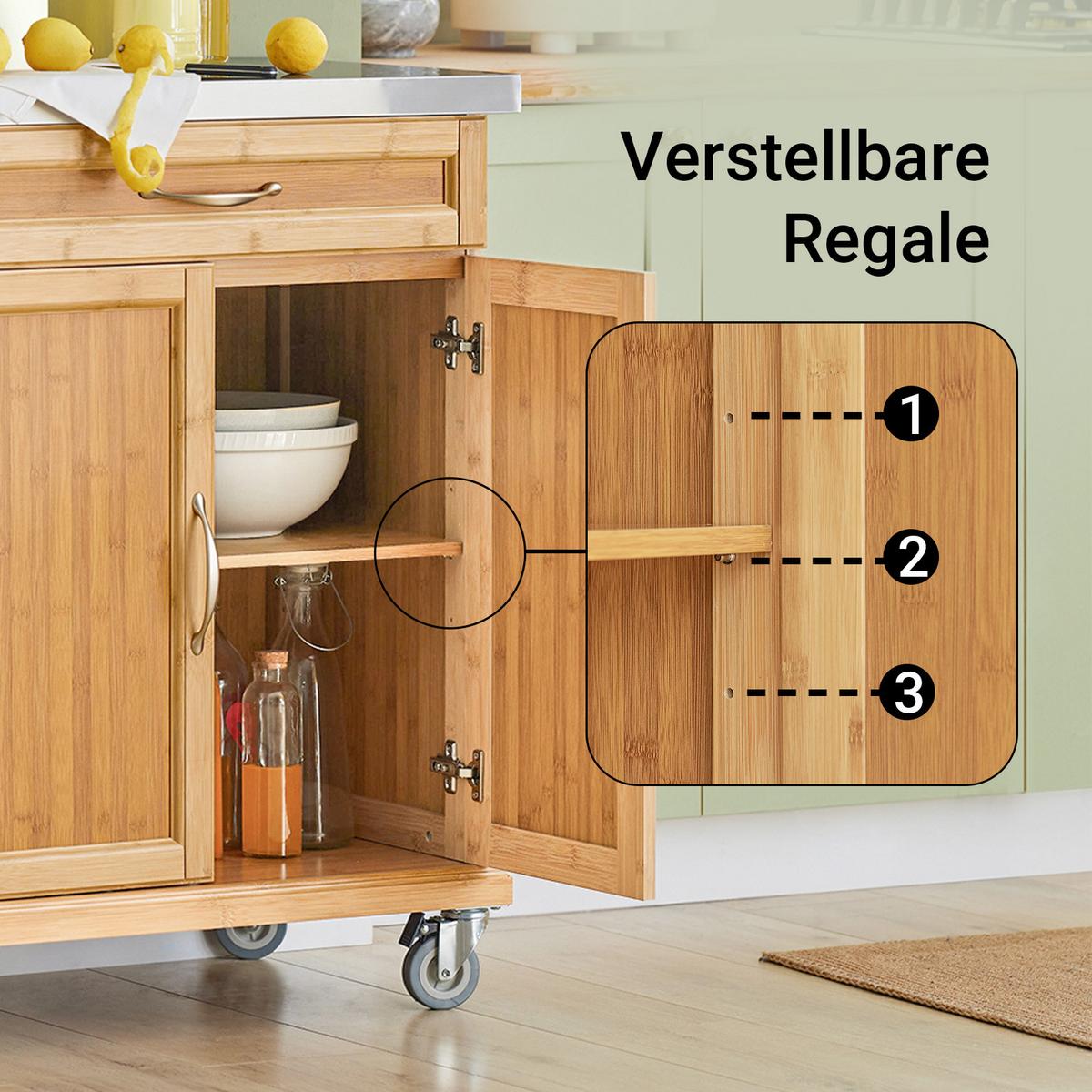 KÜCHENWAGEN Bambus - Naturfarben, Holzwerkstoff (74/90/46cm) - SoBuy
