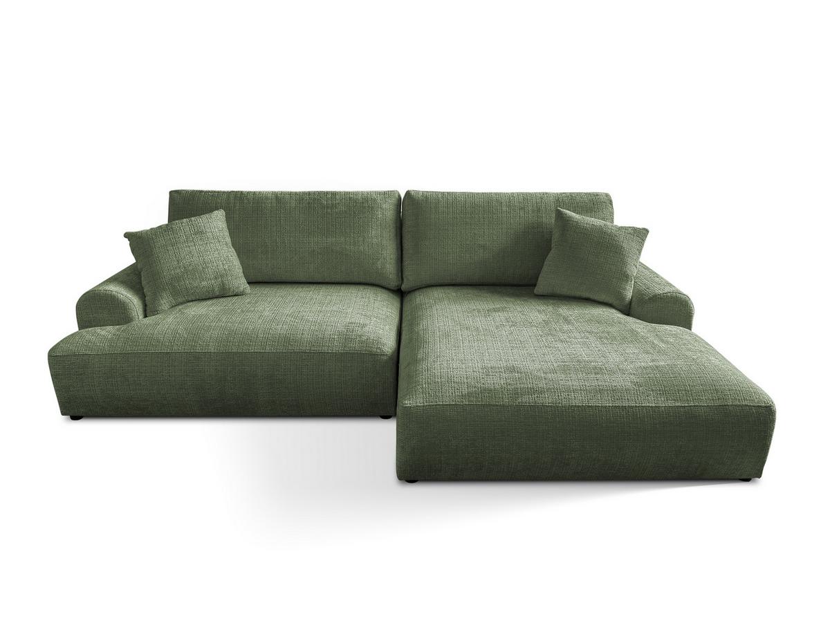 ECKSOFA Melvano mit Schlaffunktion und Bettkasten im Japandi-Stil aus weichem Grün Chenille-Stoff - Schwarz/Grün, Holz/Kunststoff (240/145cm) - S-Style