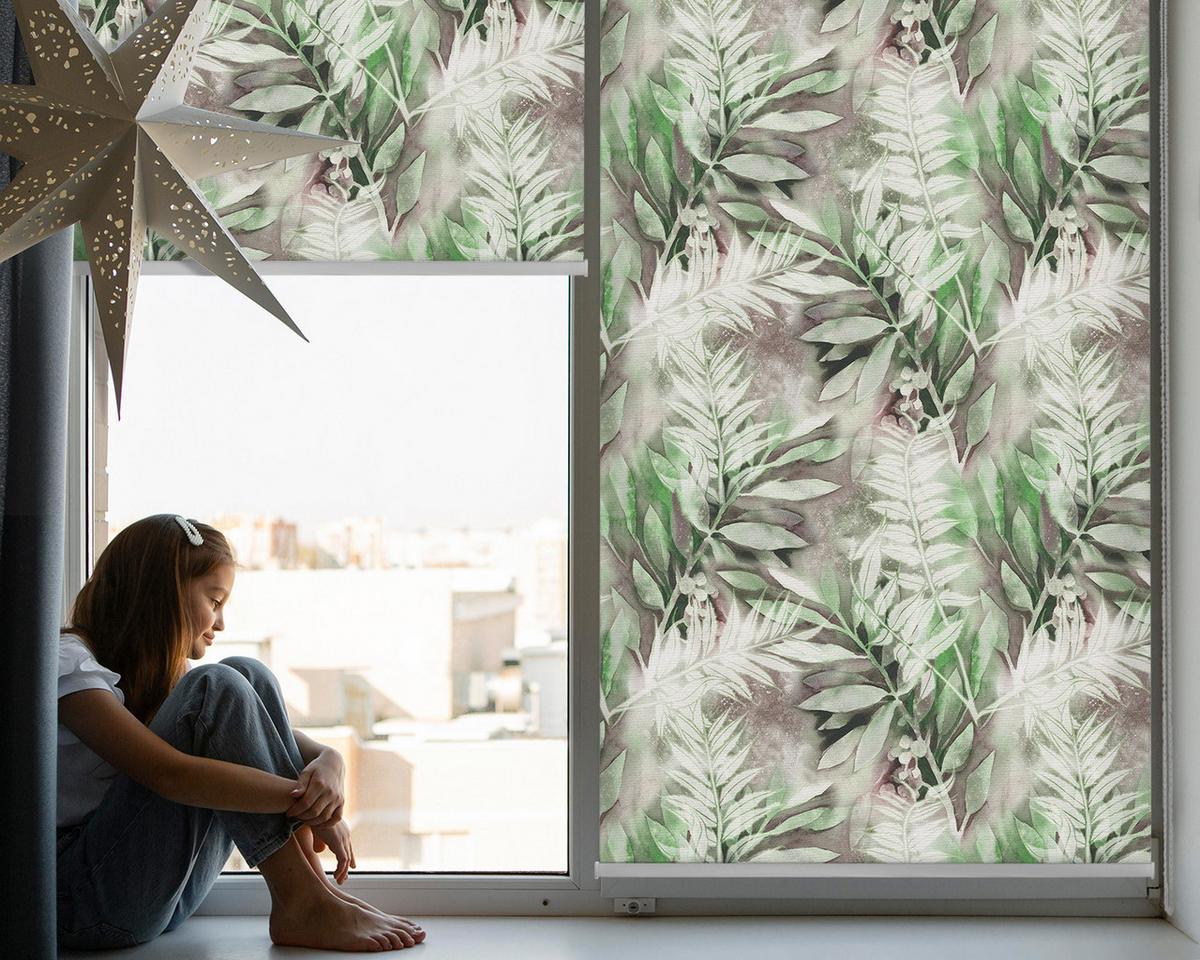 INNENROLLO - Fensterrollo - Rollo - 80x180 cm - Glänzende Blätter - Grün, Kunststoff (80/180/0.5cm) - TULUP