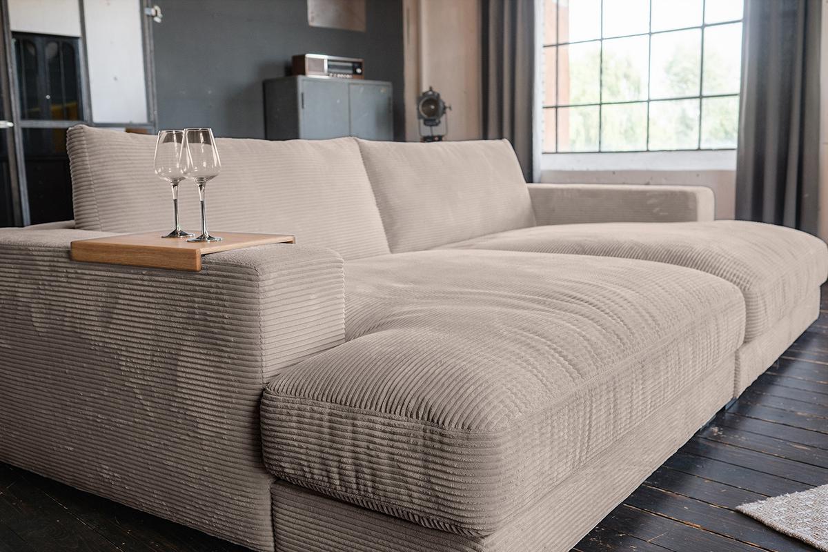 BIG SOFA-SET 7-TLG MADELINE Taupe Cord - Taupe/Schwarz, Kunststoff/Textil (290/85/170cm) - KAWOLA