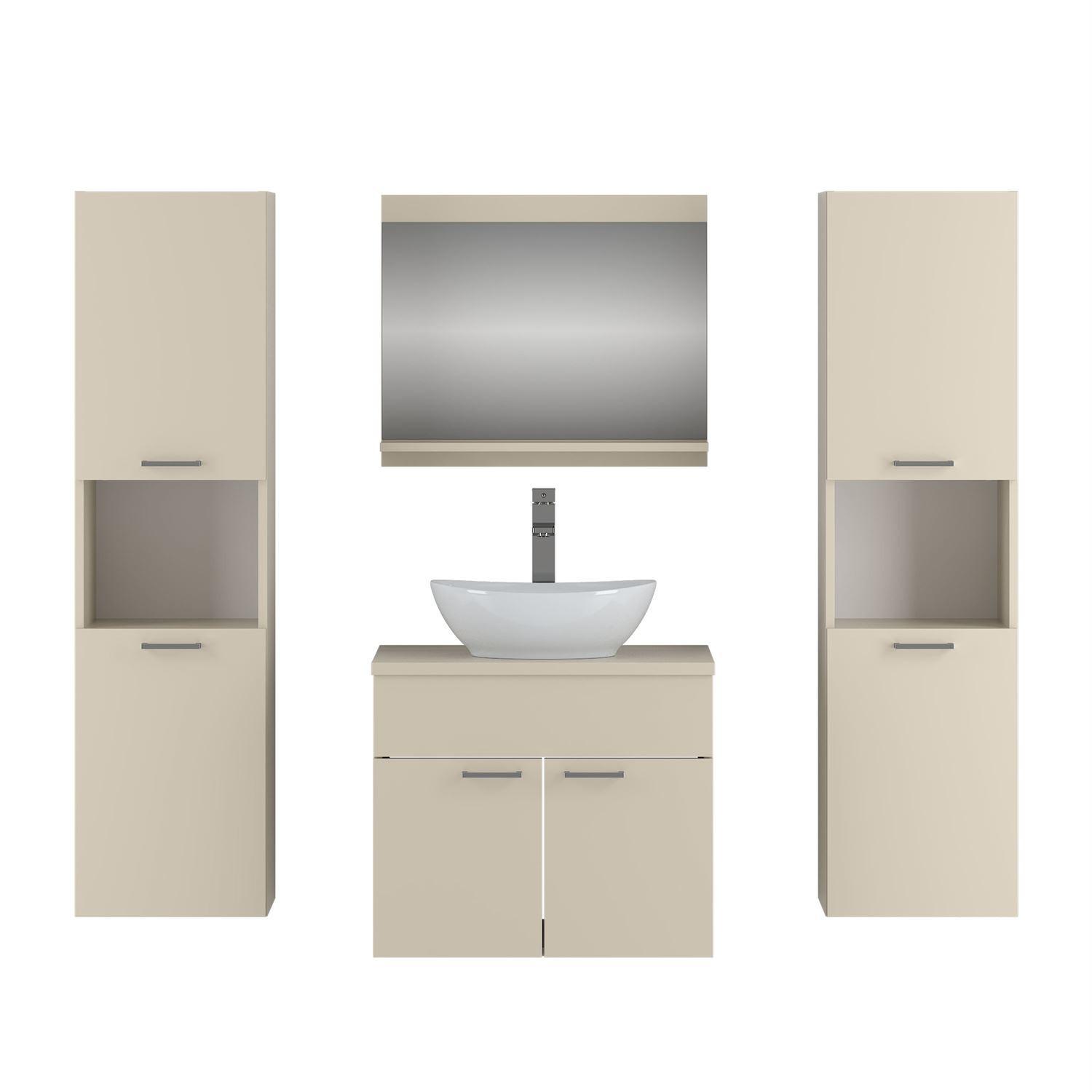BADEZIMMERSCHRANK LUMIRE IV Kaschmir Matt mit Spiegel - Beige, Holzwerkstoff (60/52/46cm) - Lookway