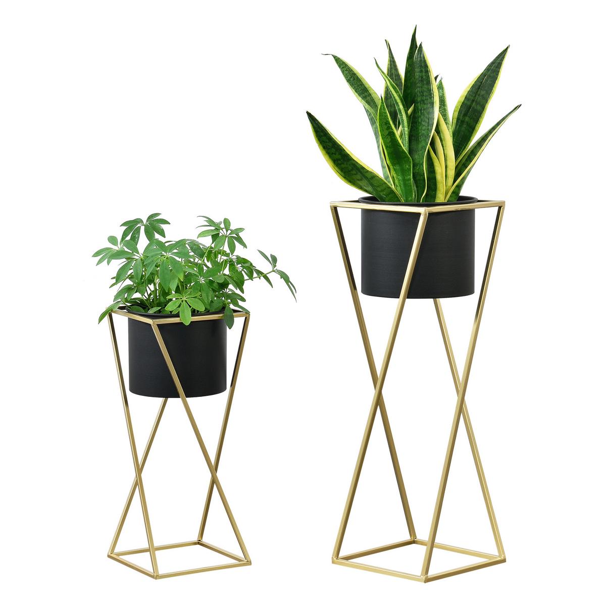 PFLANZENSTÄNDER-SET 2 TLG. Mons - Goldfarben/Schwarz, Metall (24/70/24cm) - [en.casa]